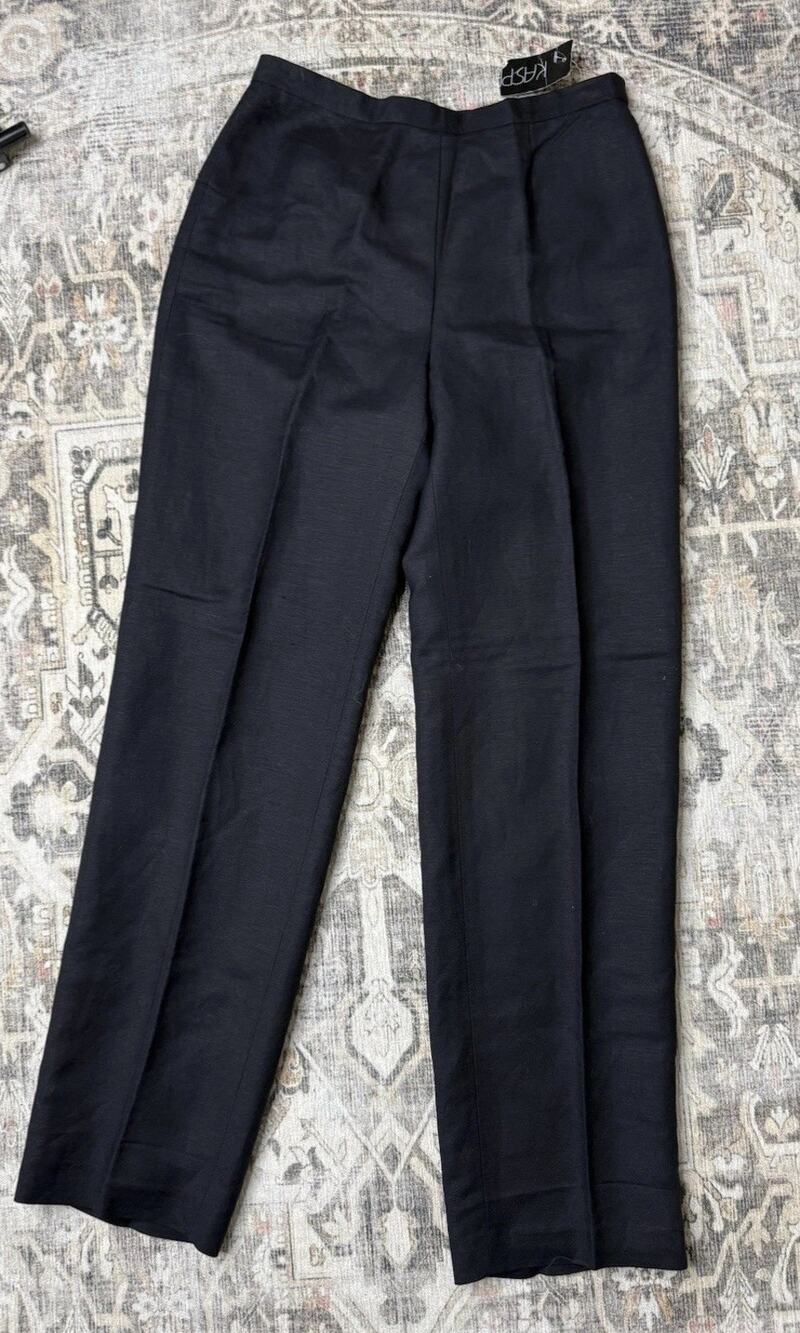 Kasper Black Linen Pants Womens Size 4 Straight Leg Dress Trousers Career